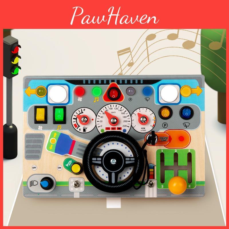 Busy Wooden Toddlers Board Learning Toy Game With Electronic Wheel Steering