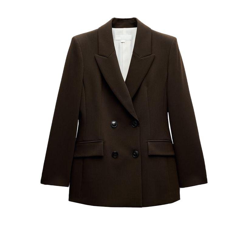 Lapel Long Sleeves with Padded Shoulder Double Breasted Suit Outwear 2205597 High Waist Ankle Pants 2199597