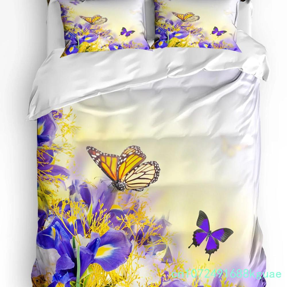 Lily Flowers Butterfly Water Surface Duvet Cover 3pcs Bedding Set Home Textile Quilt Cover Pillowcases Room Bedding Set No Sheet
