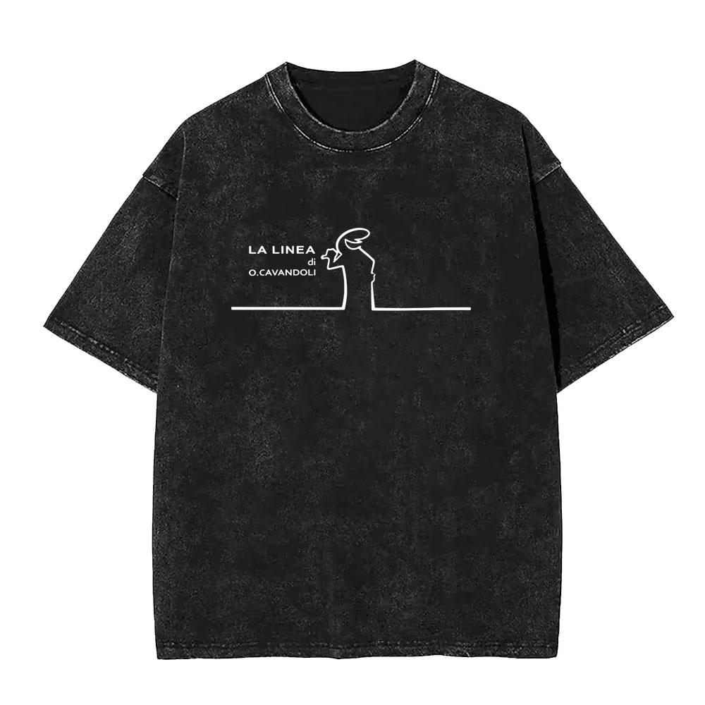 Washed Vintage Osvaldo Cavandoli La Linea Funny Graphic Tshirts Men Women Clothing Anime Oversized Short Sleeve Tops T Shirts