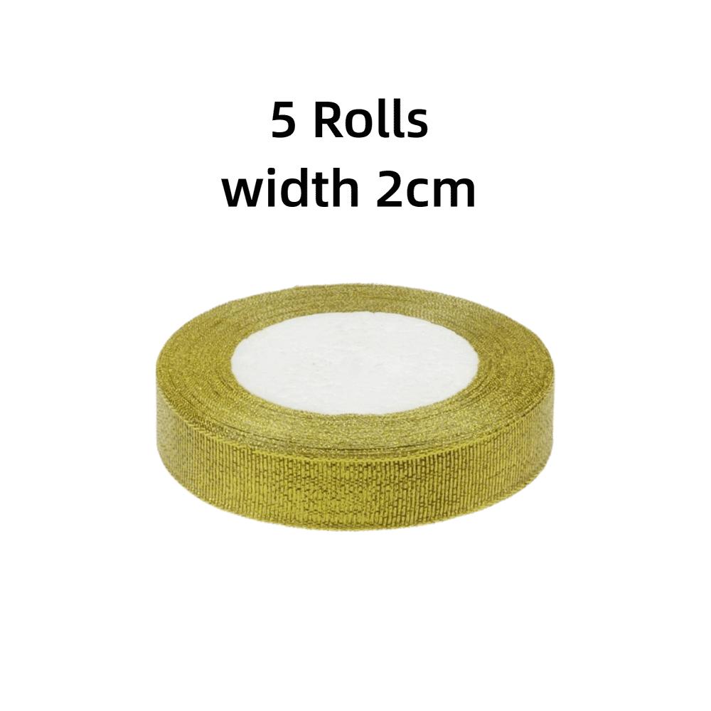 DIY 5 Rolls Satin Ribbon Glitter Gold Silver Gift Packaging Ribbon Organza Ribbon Craft Supplies