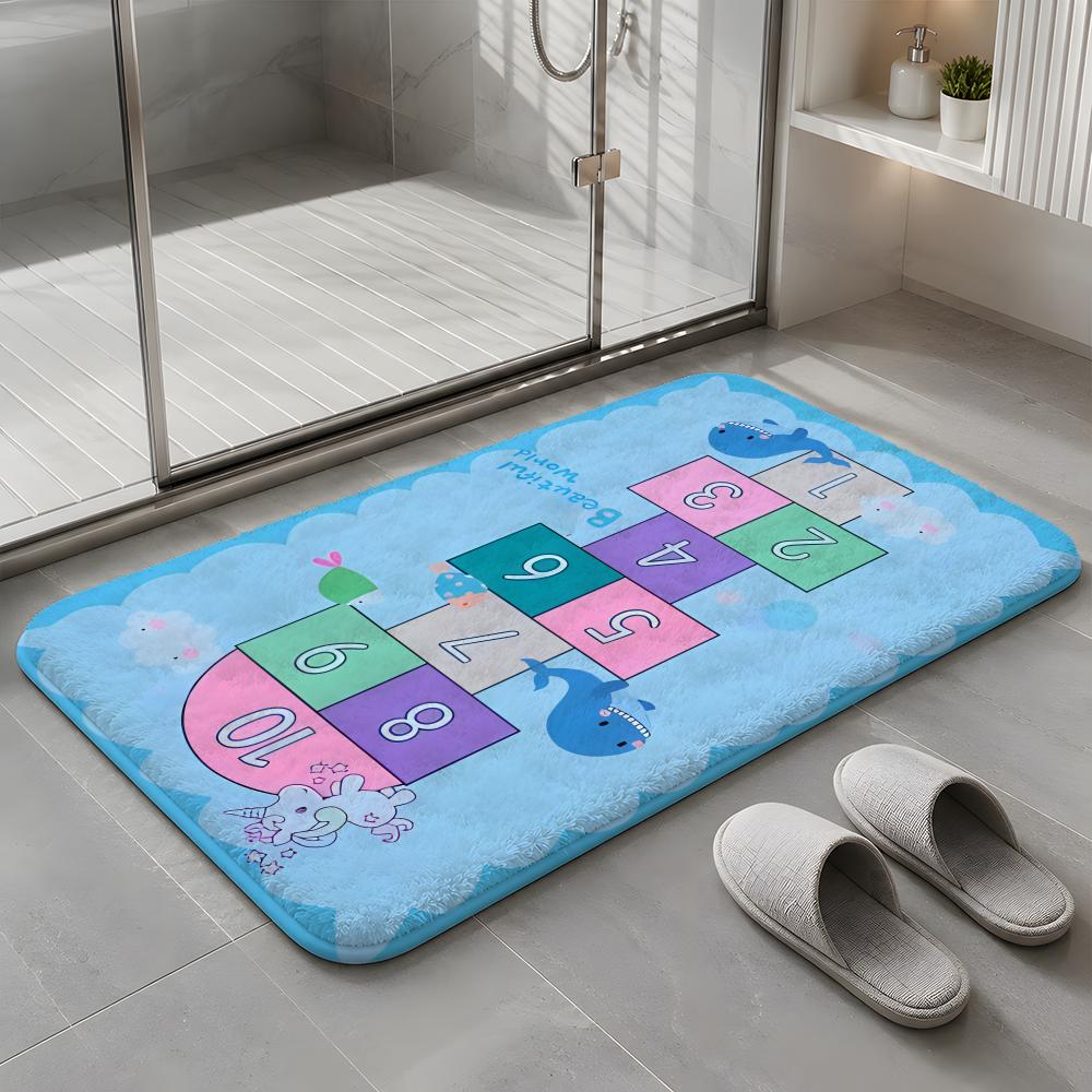 A-Alphabet Hopscotch Play Rug Floor Mat Soft Flannel Non-Slip Rug Washable Floor Mat for Living Room Bedroom Home Decor