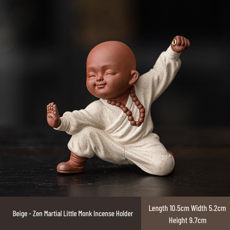 Kung Fu Kid Little Monk Zen Incense Holder - Indoor Sandalwood Burner for Coffee Tables and Tea Rooms.