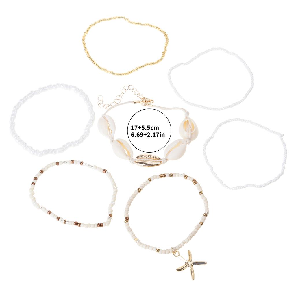 7Pcs Fashion Bohemian Shell and Starfish Beaded Bracelets Unique Bangles for Summer Elegant Beach Vacation Jewelry