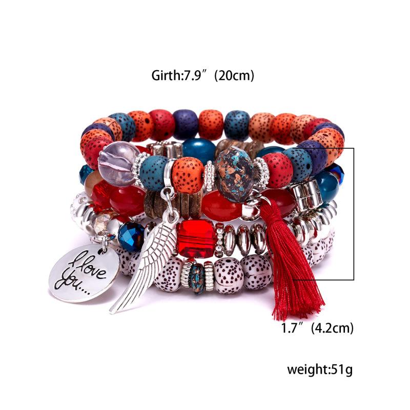 4pcs/set Multilayer Bracelets Bohemian Charm Beads Wings Tassel Bracelet Bangles Set for Men Women