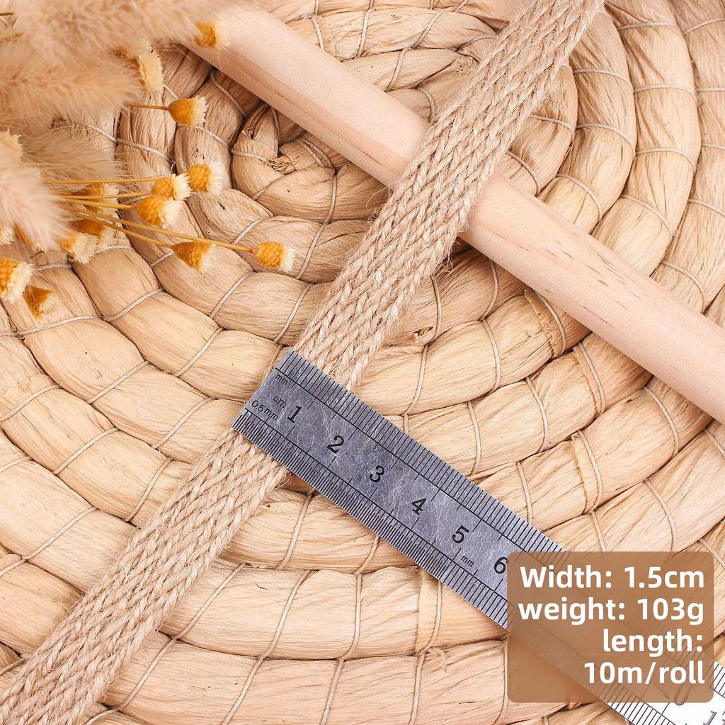 10M Nature Jute Braided Ribbon Flat Burlap Twine Hemp Cords DIY Crafts Wedding Party Decoration Sewing Vintage Ribbon Rope Craft