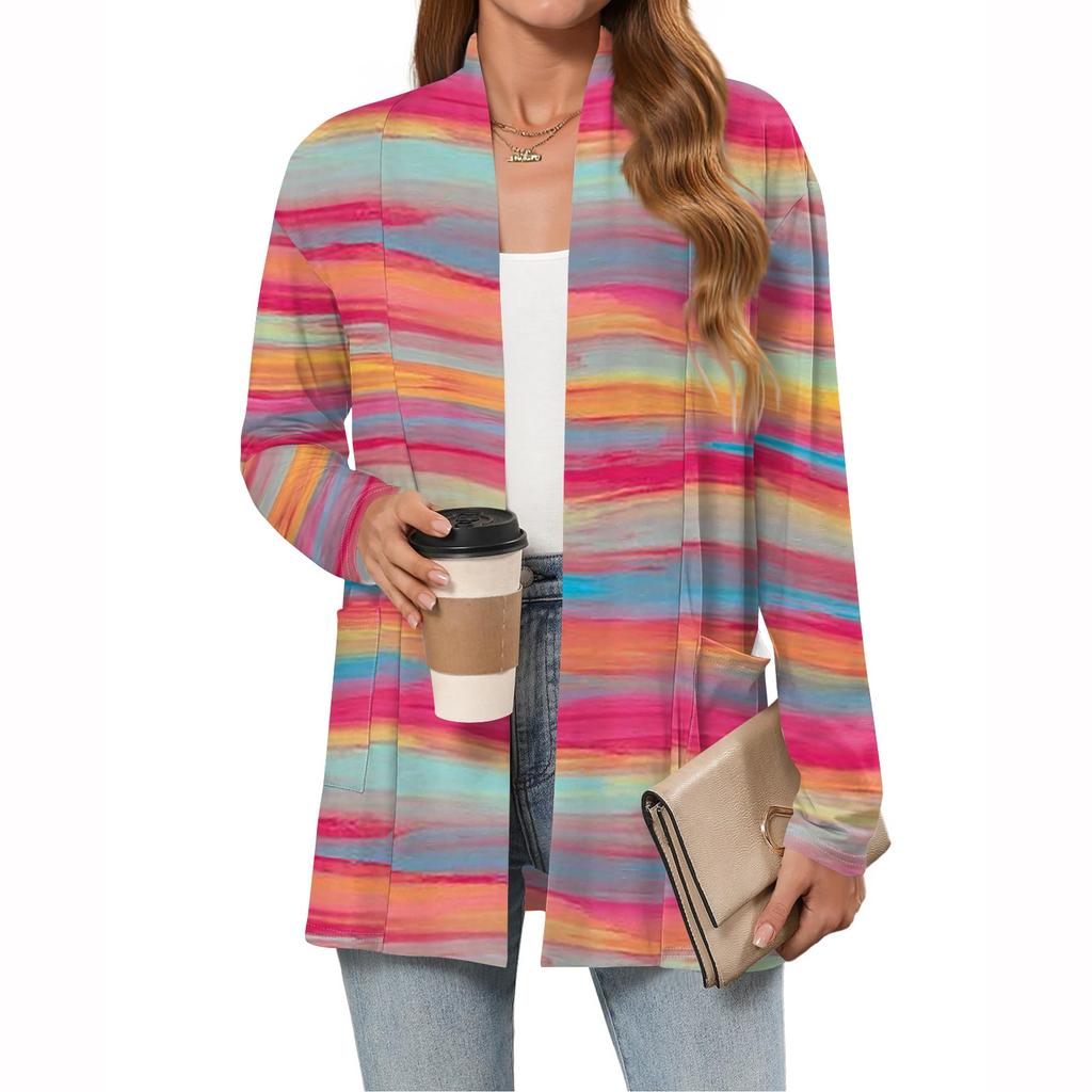 Damen Leichte Strickjacken Offen Vorne Langarm Lässig Locker Dünne Strickjacken Mit Taschen