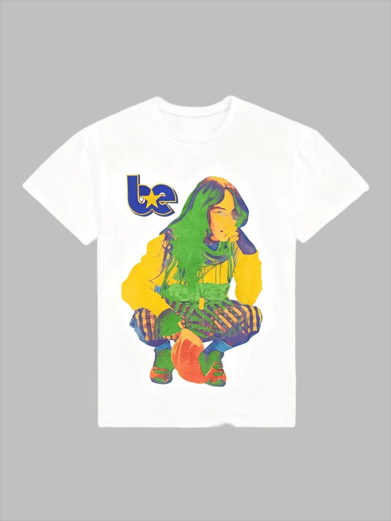 Billie Eilish Color Crouching Portrait Printed Casual Fashion Summer Tshirt for Unisex and Women Loose Oversized Cotton Tshirt