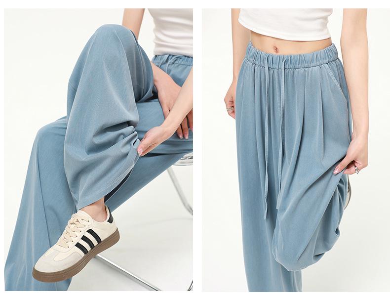 Women's Tencel Blue Wide-Leg Jeans - Summer 2026 Collection, Loose, Slimming, and Drape Fit