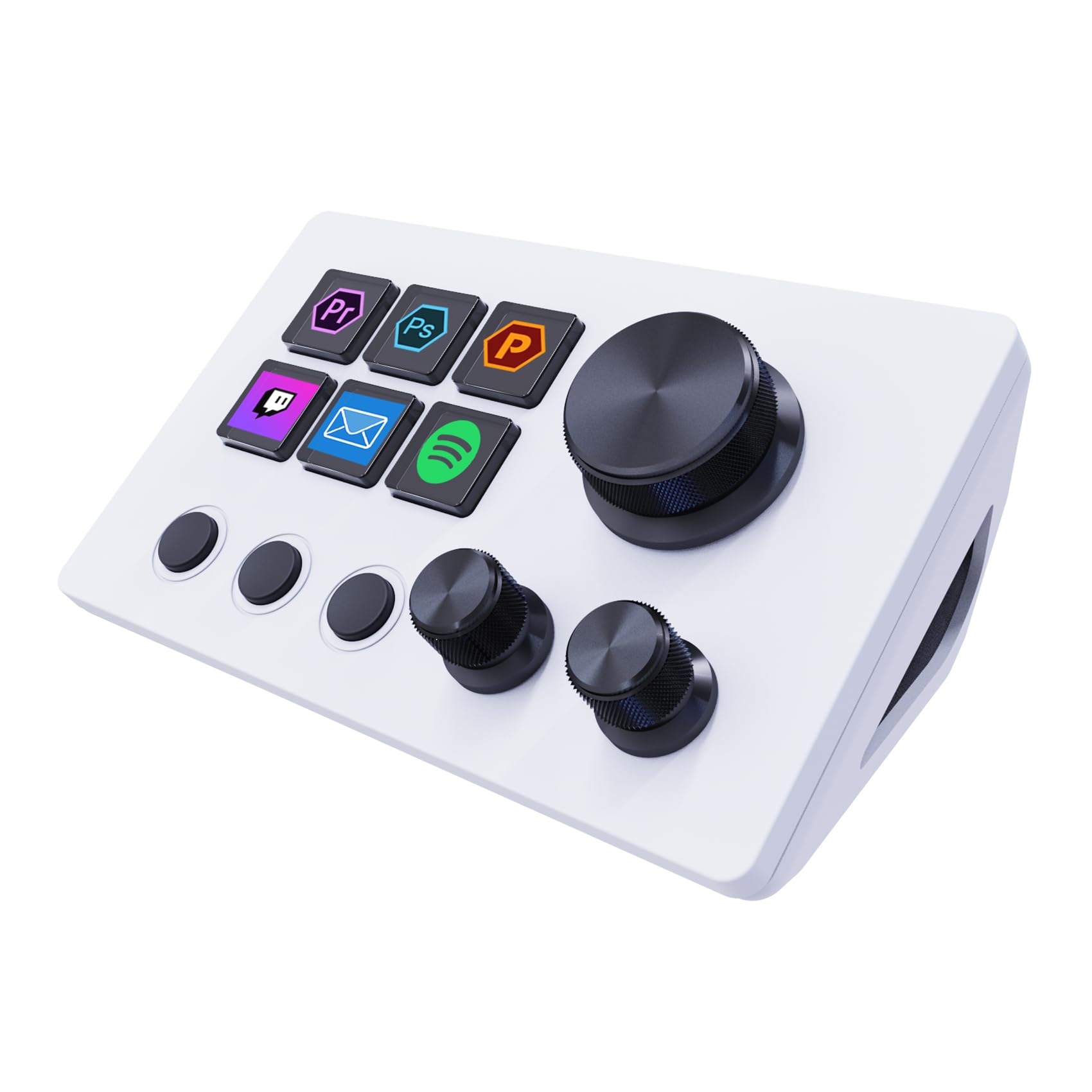 

Basicolor Stream Controller Shortcut Keyboard with 6 Customizable Macro Keys and 3 Work Efficiency Device for and Adobe Premiere Compatible with білий