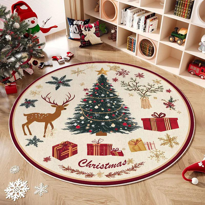 

WTEMPO Retro Christmas Themed Pattern Printed Bedroom Living Room Round Carpets Wardrobe Room Floor Mats Dressing Table Makeup Floor Mats 80cm абрикосовый