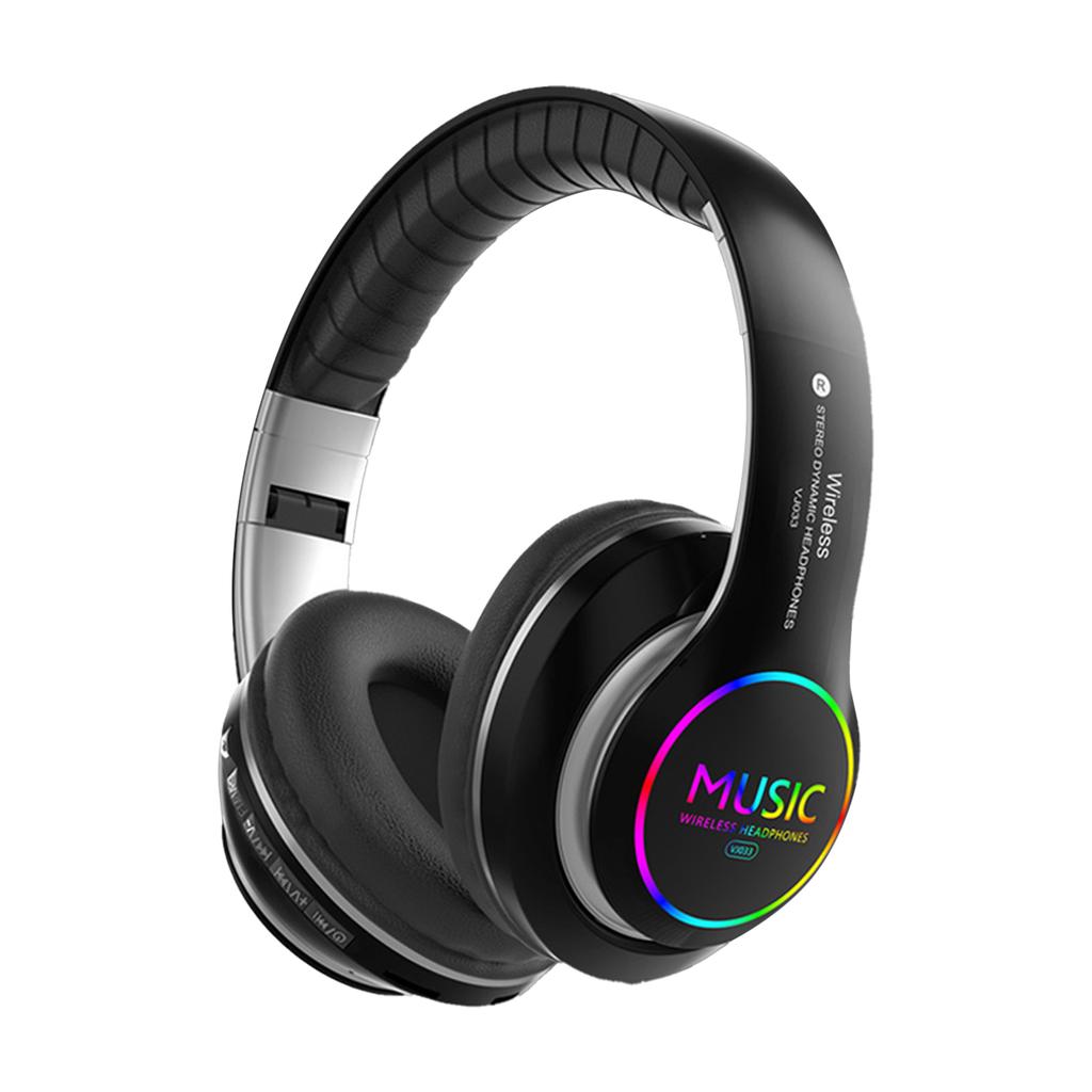 Over Ear Wireless Bluetooth Compatible Headphones with Colorful Light Active Noise Cancelling Deep Bass Ear Cups