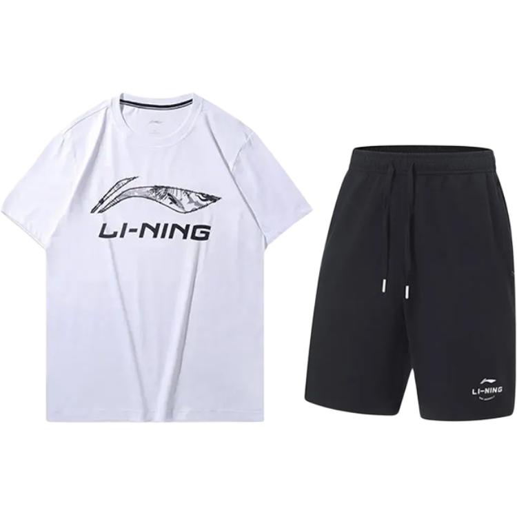 

Логотип Li Ning, принт с буквами, удобная дышащая универсальная футболка с коротким рукавом и круглым вырезом, повседневный спортивный комплект, унисекс, топы YHST165-1+AKST543-3 L