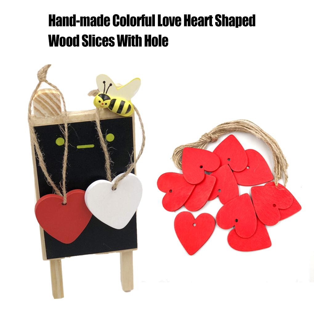 1 Set Wood Slices Including Rope Love Heart Shaped Hand-made Wooden Chips Lovely House Adorn for Party Scrapbooking Photo Album