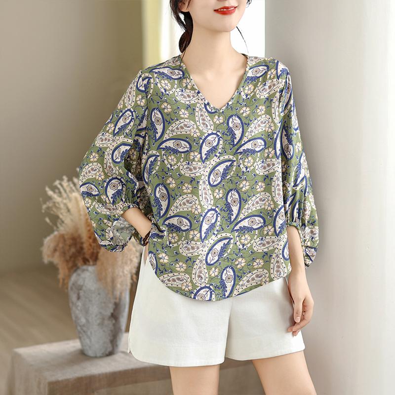 DIMANAF 2026 Women Plus Size New Summer Beach Blouse Shirt Thin Casual Lady Tops Tees Print Shirts Loose