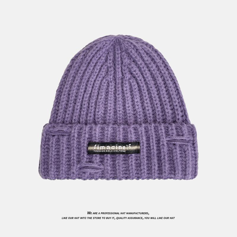 Small Label Knitted Hat Women's Autumn and Winter Outdoor Cycling Pullover Hat Versatile Thickened Ear Protection Cold Proof Woolen Hat