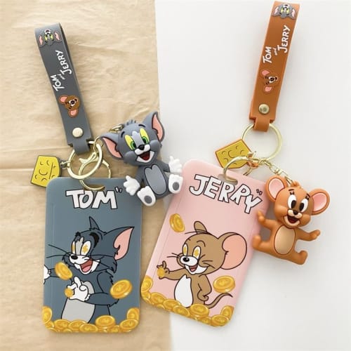 Tom and Jerry Long Rope Canvas Pass Case, IC Card Case, Pass Card Holder, Meal Card Holder, Bus Card Holder, Campus Access Card Holder, Commuter Pass