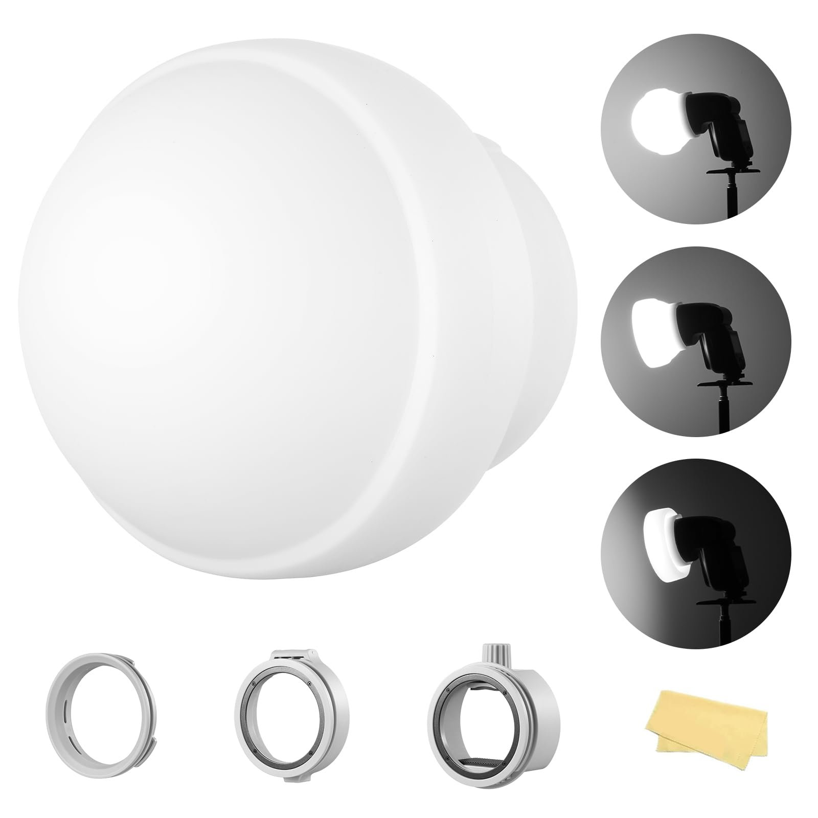 

GODOX Диффузный купол Комплект диффузного купола с 3 адаптерами Рассеиватель вспышки Свет Совместим с серией Godox V1 ML30 ML60 Светодиодный видеосвет AD200PRO белый