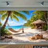 2d Plane Tropical Seaside Coconut Hammock Beach Background Cloth Coconut Shadow Dancing Hammock Polyester Fiber