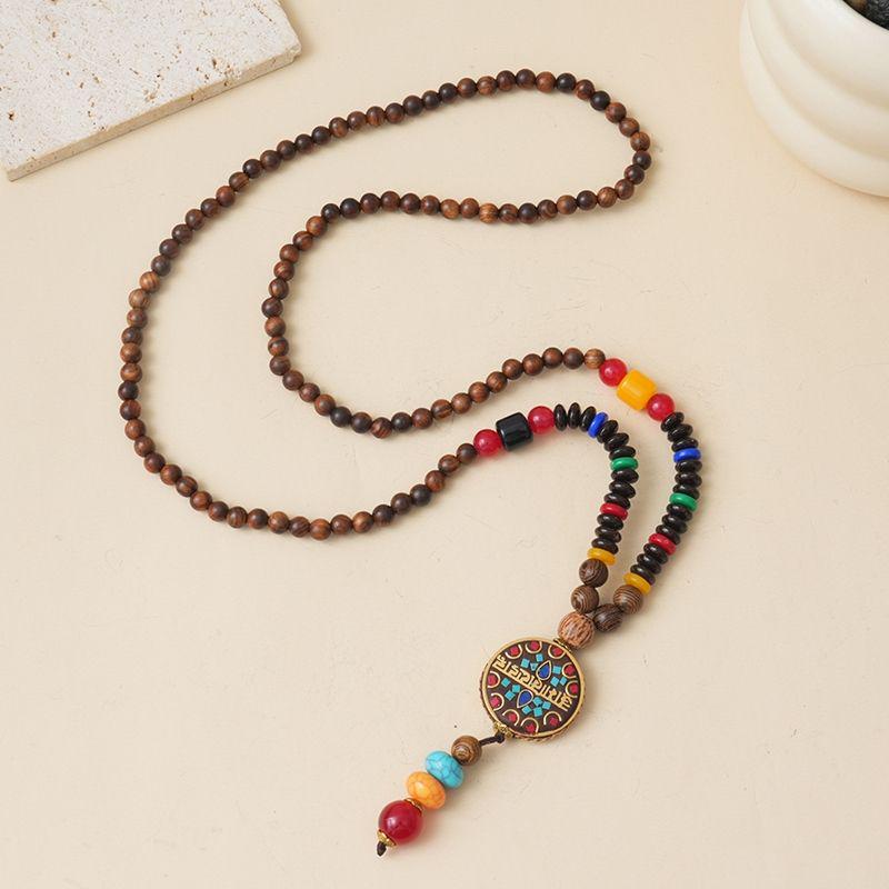 Ethnic Style Wood Necklace & Prayer Beads - Unisex Versatile Chicken Wing Wood Sweater Chain