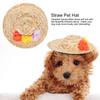 Pet Straw Hat Puppy Cap with Colorful Flowers for Party Costume Decorations(M)