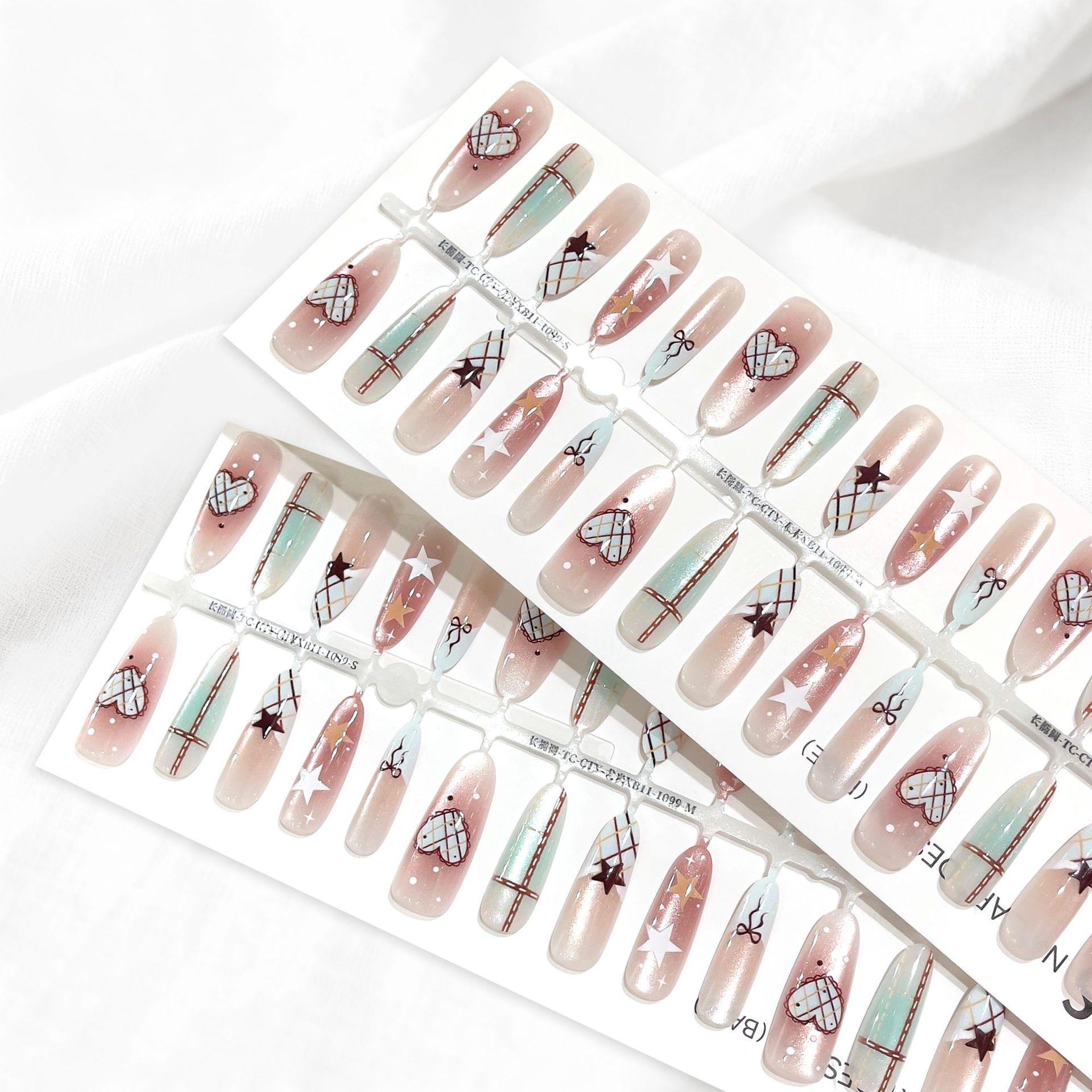 Flashy Cat Eye French Heart Butterfly Starry Sky Wearable False Nails