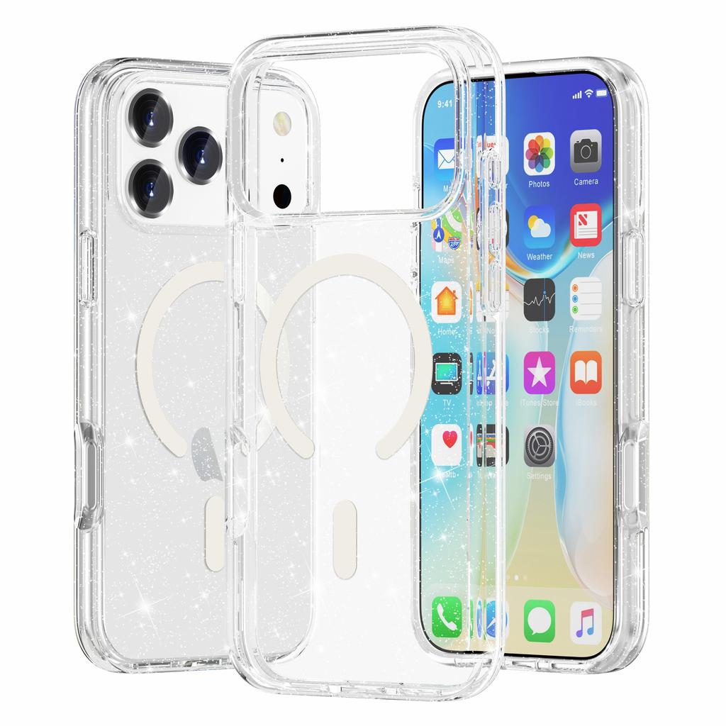 For iPhone 17 Pro Case Compatible with MagSafe Glitter Powder PC + TPU Phone Cover