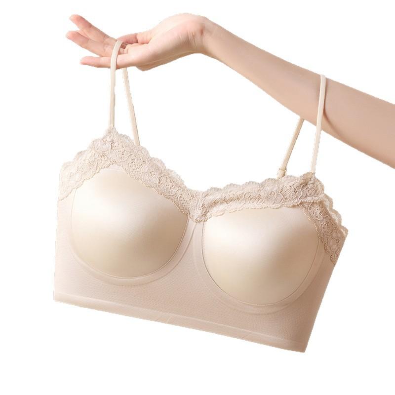 New Seamless Satin Lace Beautiful Back Suspender Underwear Women's Thin Shoulder Straps with Small Breasts Gathering Comfortable Vest Bra