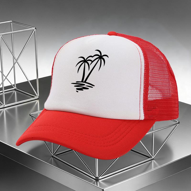 Palm Tree Beach Sunset Trucker Hat Adjustable Mesh Breathable Summer Vacation Baseball Cap Unisex