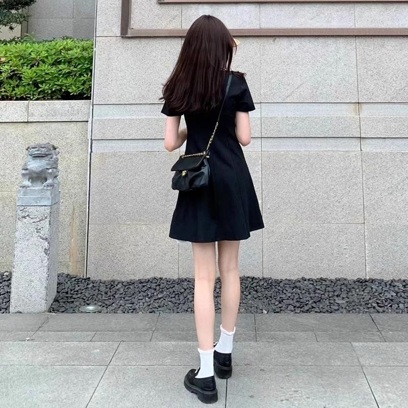 Black Polo Dress Children's Summer New Small Man Coffee Break French Hepburn Style Temperament Small Black Dress