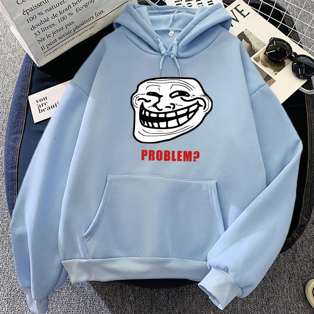 Problem Trollfaces Hoodies Funny Graphic Printing Sweatshirts Winter Women Long Sleeve Warm Pullovers Hooded Cartoon Clothes