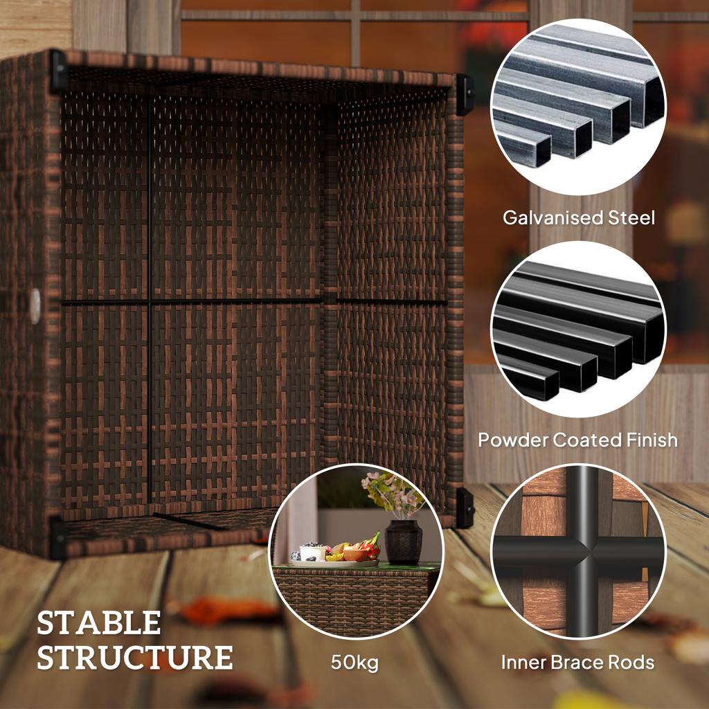 62 X 62cm Glass Top Rattan Side Table Brown
