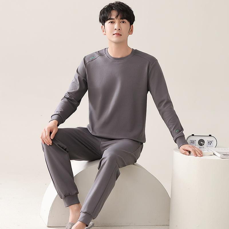 Pajamas Men'S Spring And Autumn Cotton Long Sleeves Long Pants Young And Young Large Size Cotton Casual Loungewear Set