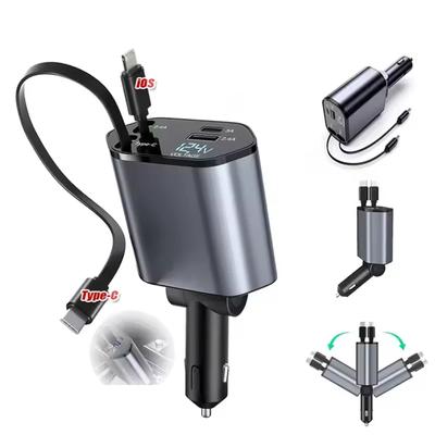 120W Super Fast Charge 4-in-1 Car Charger With Retractable Cable