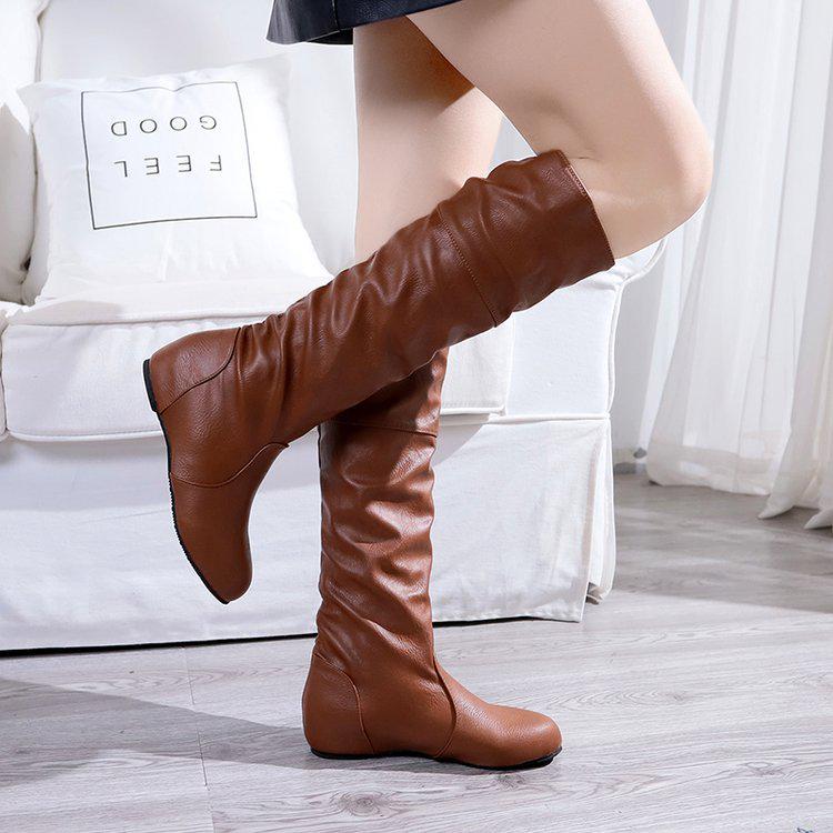 Large Size Women's Boots Women's Boots Europe Station Solid Color Folded Medium Boots