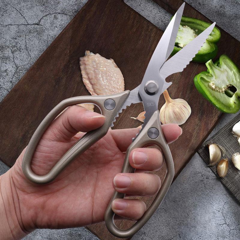 Stainless Steel Sharp Blade Aluminium Alloy Handle Vegetables Fish Chicken Bone Kitchen Scissors Household Accessories