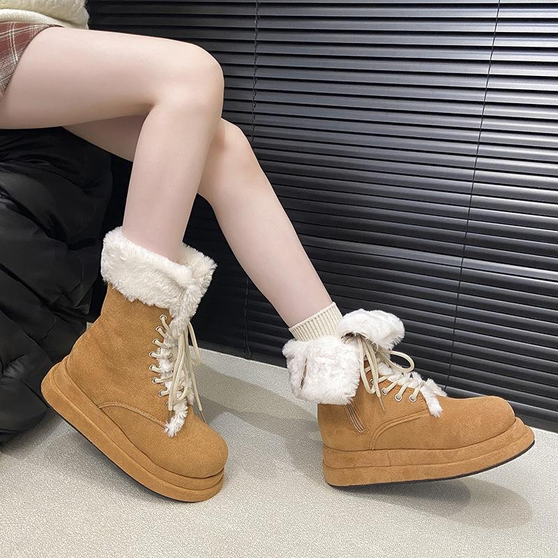 

Женские зимние ботинки-дутики средней высоты на толстой подошве, новинка зимы 2025, популярный в интернете зарубежный стиль, ботинки Мартина на ремешке, пушистые ботинки с отворотом, утепленные хлопковые ботинки 40 верблюд