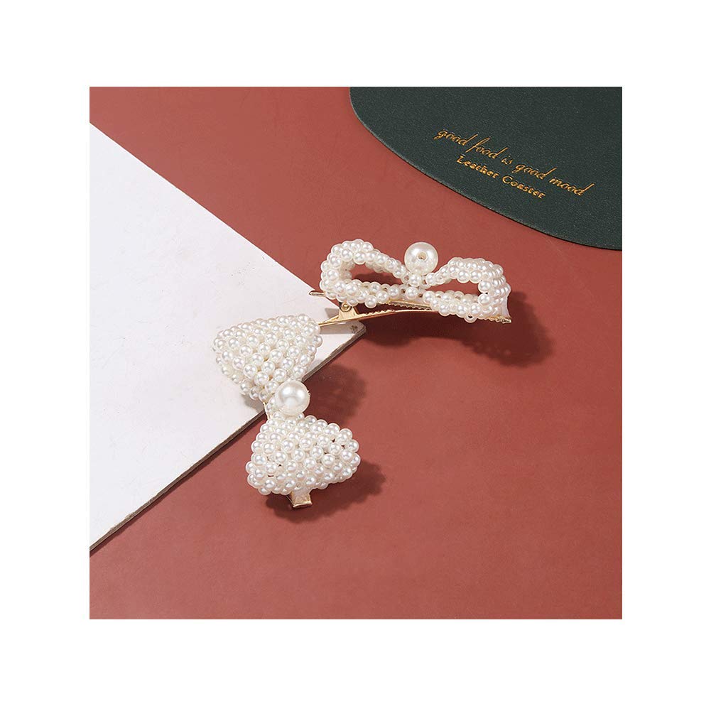 Girls' Hair Ornament, Pearl White Ribbon, 2-Piece Set, Hair Ornament, Hair Clip, Hair Clip, Stylish and Cute for Formal Occasions, Birthday Parties,