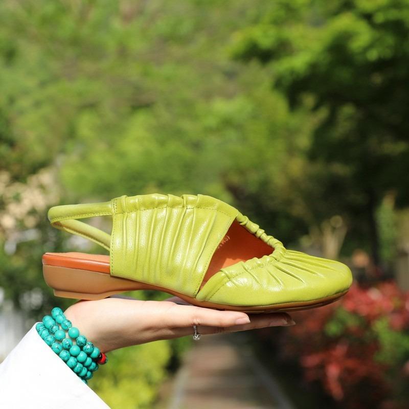 Fashion Retro Baotou Flat Casual Women's Sandals New Summer Outwear Round Toe Shallow Mouth Soft Sole Low Heel Roman Shoes