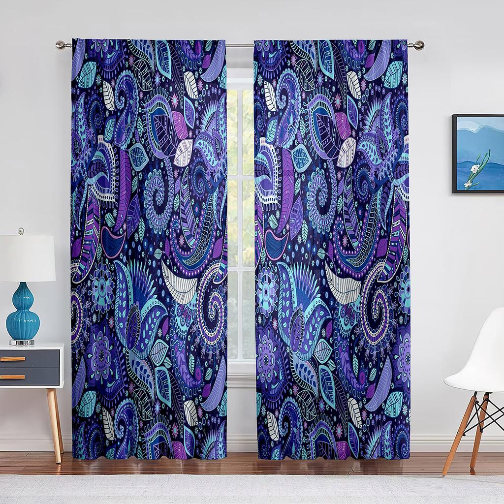 Purple Paisley Based on Traditional Eastern Pastel Design Tulle Curtain for Living Room Bedroom Decor Sheer Voile Window Curtain