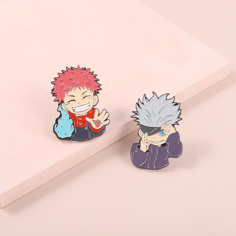 Jujutsu Kaisen Metal Brooch: Gojo Satoru & Itadori Yuji Anime Backpack Accessory