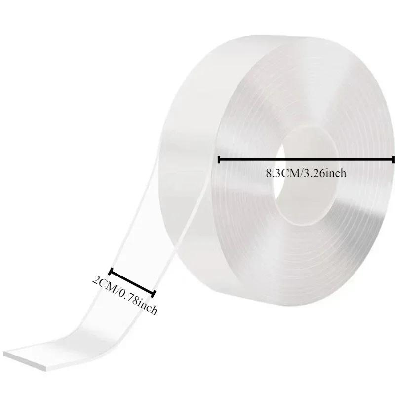 1PC New Nano Tracsless Double Sided Tape 2cm*1m Transparent Reusable Lasting Waterproof Resistant Heat Adhesive Cleanable Car