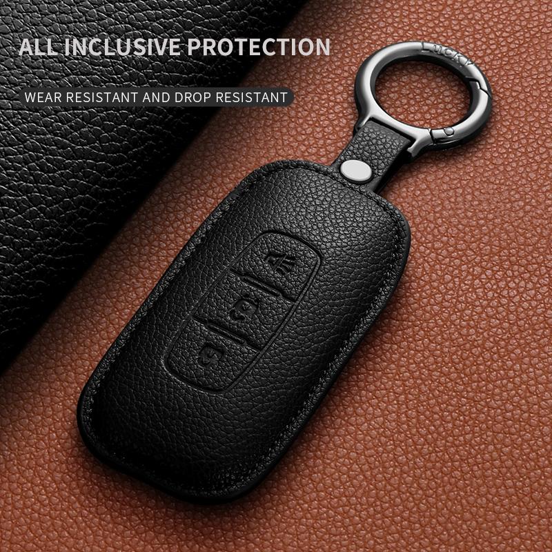 Leather Car Key Case Cover Shell For Nissan Teana Qashqai X-Trail Kicks Tiida Car Remote Key Shell Protecter Keyring Accessories