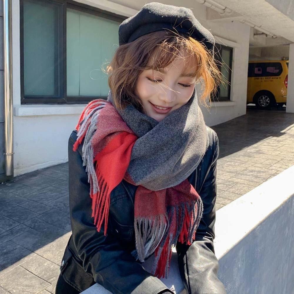 Polyester Classic Plaid Scarf Soft Long Neckscarf with Tassel Large Knitted Wool Scarf Women