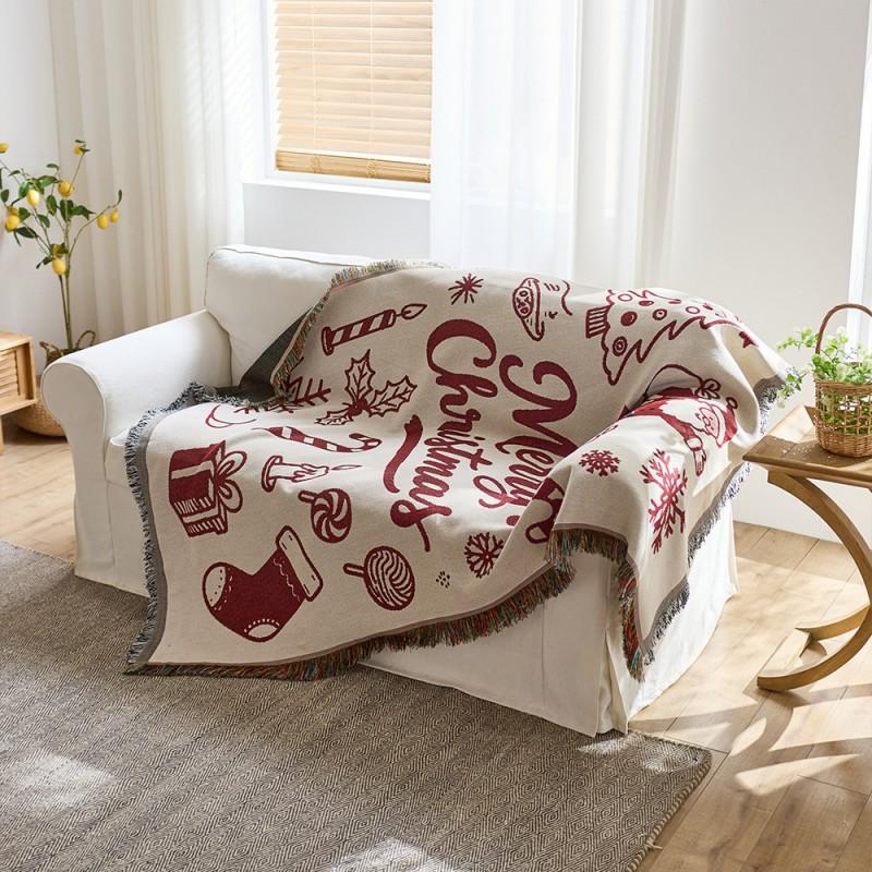 Christmas Sofa Cover Blanket Cotton Blend Festive Decorative Throw Couch Anti Cat Scratch