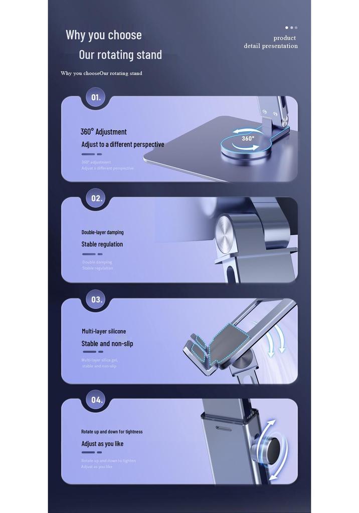Adjustable Aluminum Tablet & Phone Stand: Foldable, Telescopic, Rotating, Portable.