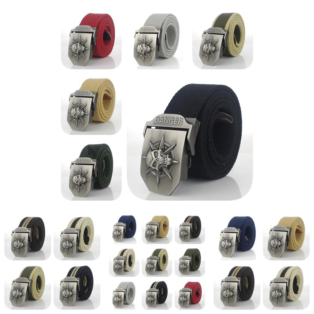 Premium Canvas Belt With Skull Buckle For Men And Women Adjustable 120cm