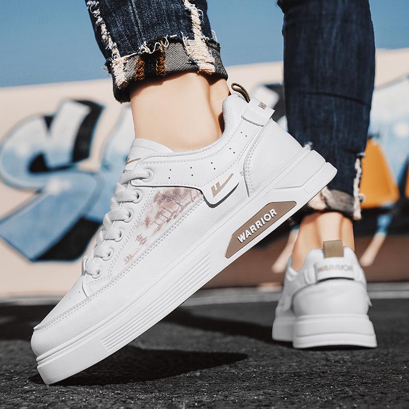 Warrior Graffiti Fashion Simple Daily Commuting Non-Slip Wear-Resistant Lightweight Low-Top Skate Shoes Men Sneaker White Brown WXP(WZ)-223402