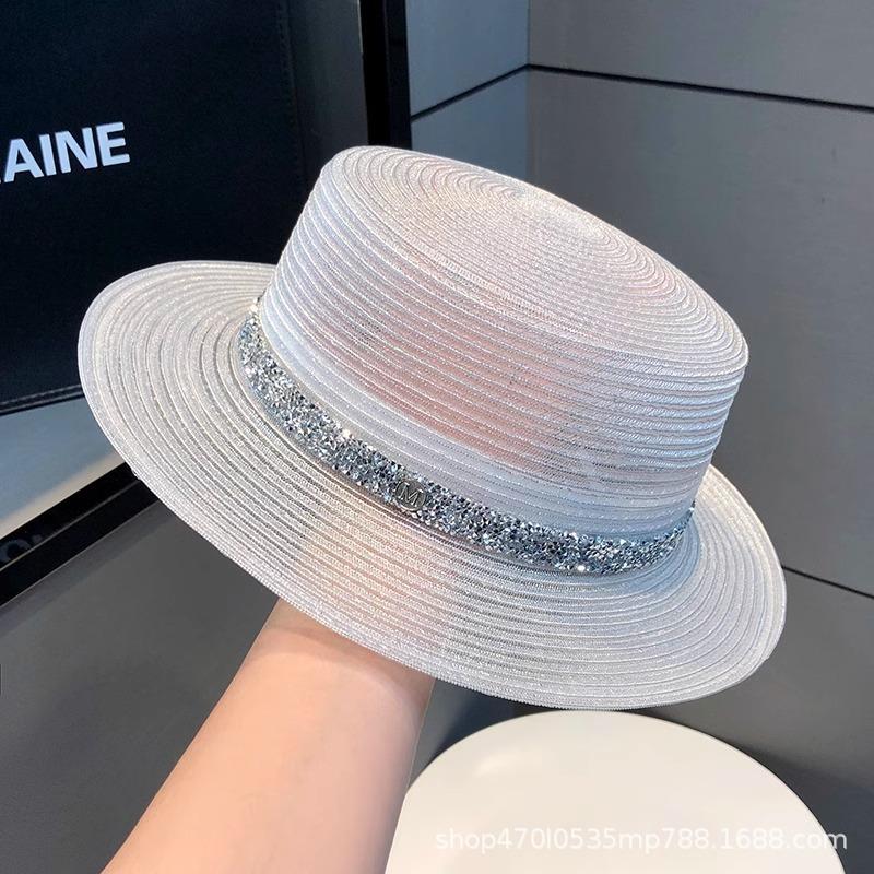 French Retro Flat Top Hat Summer Seaside Socialite Style Breathable Beach Sun Protection Western-Style Hat for Women