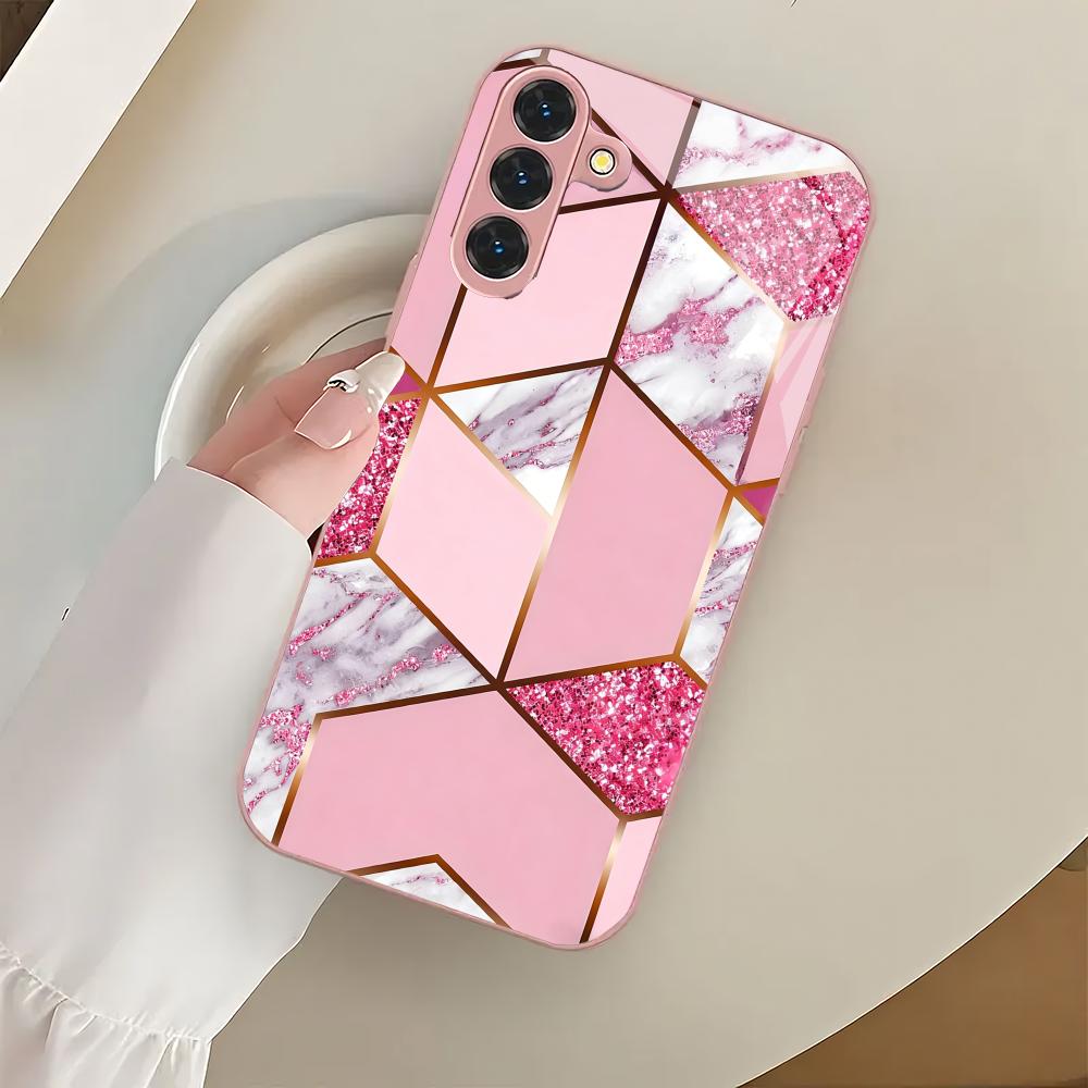 Rosa texturierte metallische Lackglas-Handyhülle geeignet für Samsung Galaxy S26 S25 S24 S23 S22 S21 S20 FE/Ultra/Plus sturzfest
